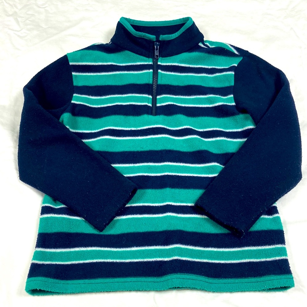 Gymboree boys blue, green and white striped fleece sweatshirt size small 5–6
